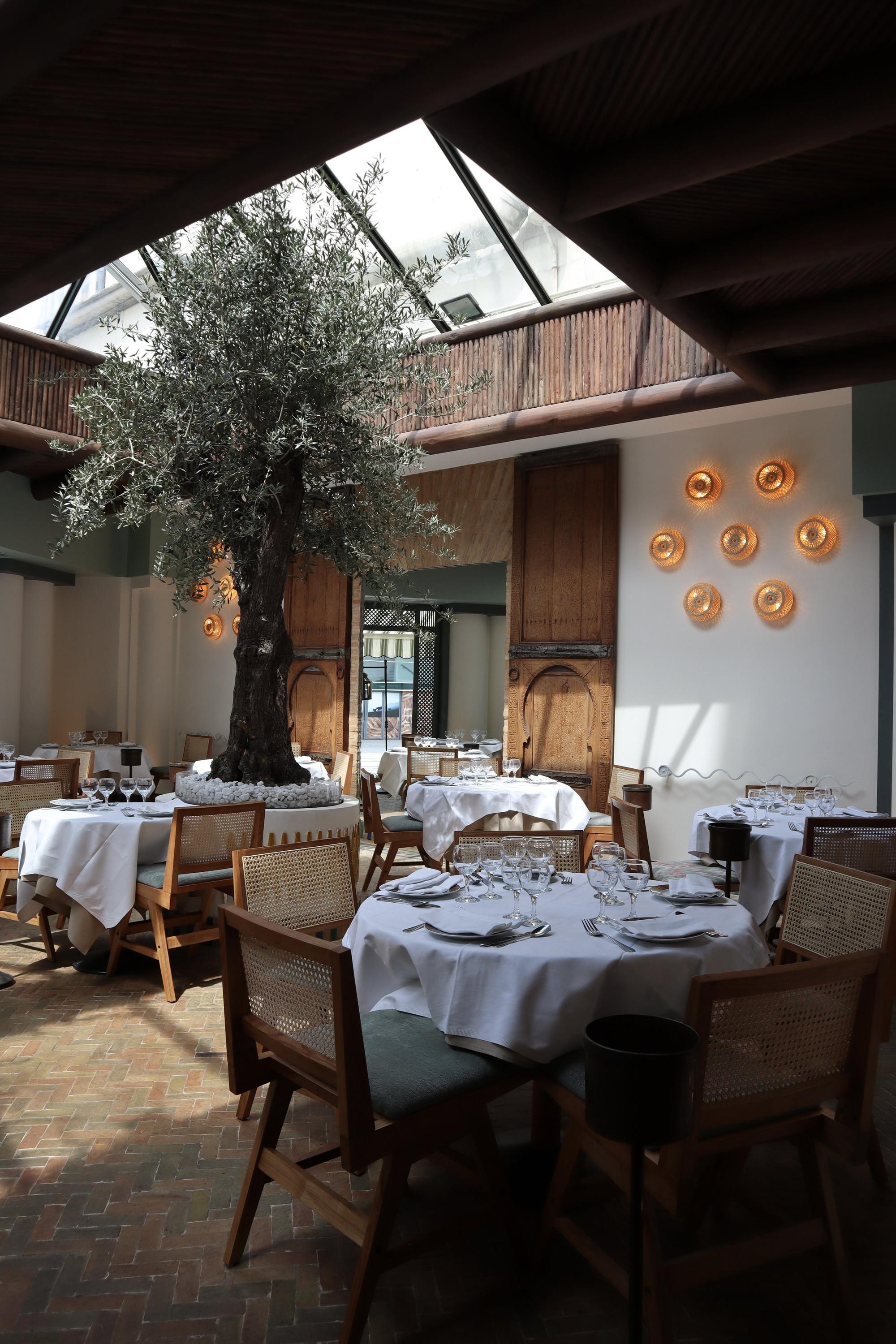 The Charly dining room and its central olive tree